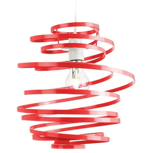 Happy Homewares Gloss Metal Double Ribbon Spiral Swirl Ceiling Light Pendant in Red - image 1