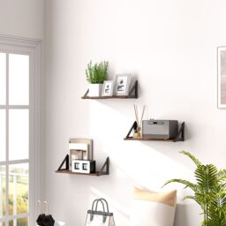 HOMCOM Set of 3 Vintage Wall Shelves for Living Room Rustic Brown - thumbnail 1