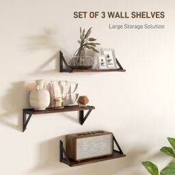 HOMCOM Set of 3 Vintage Wall Shelves for Living Room Rustic Brown - thumbnail 4