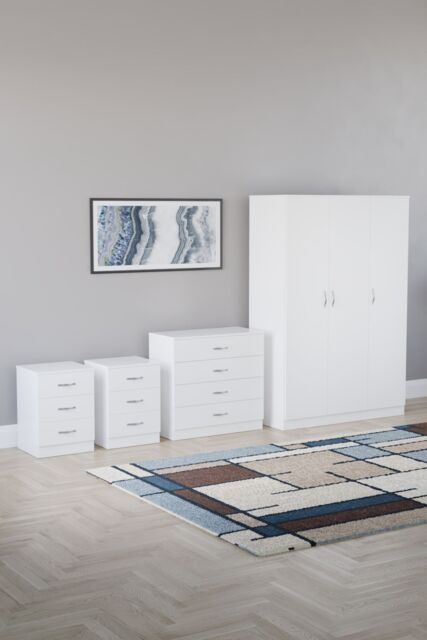Home Discount Vida Designs 4Pc Bedroom Set 2x3Drawer Bedside, 4Drawer, 3 Dr Wardrobe in White - image 1