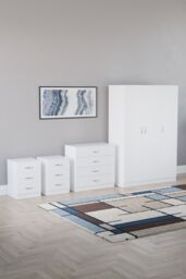 Home Discount Vida Designs 4Pc Bedroom Set 2x3Drawer Bedside, 4Drawer, 3 Dr Wardrobe in White - thumbnail 1