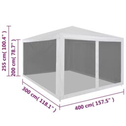 Berkfield Home Party Tent with 4 Mesh Sidewalls 4x3 m in White - thumbnail 6