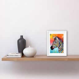 "Artery8 Wall Art Print Zebra Folk Art Bright Multicoloured Artwork Framed 9X7 Inch in White - Size: W7"" x H9""" - thumbnail 2