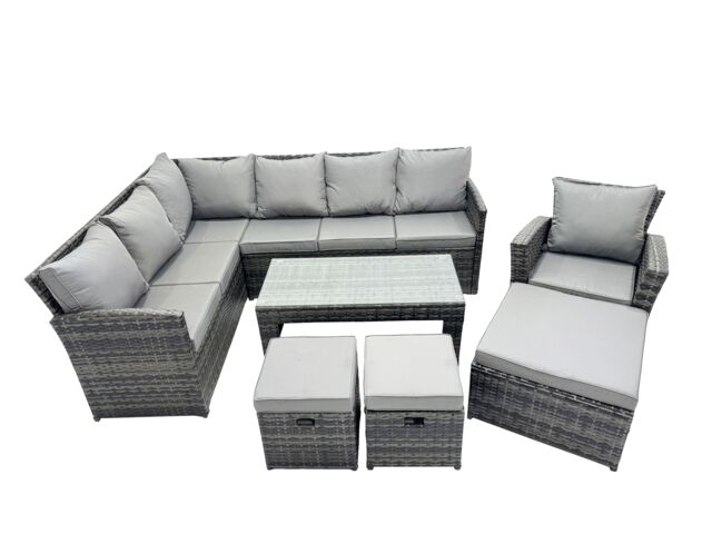 Fimous 10 Seat Outdoor Oblong Coffee Table Corner Sofa Set with Stool Chair in Dark Grey - image 1