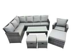 Fimous 10 Seat Outdoor Oblong Coffee Table Corner Sofa Set with Stool Chair in Dark Grey - thumbnail 1