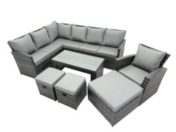 Fimous 10 Seat Outdoor Oblong Coffee Table Corner Sofa Set with Stool Chair in Dark Grey - thumbnail 2