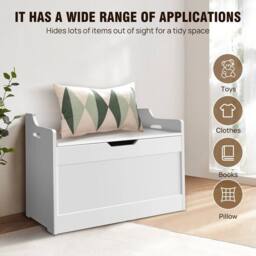 Kelvenix Wooden Toy Box Large White Storage - thumbnail 3
