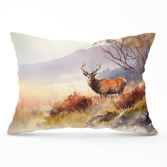 Warren Reed - Designer Stag Deer Water Colour Cushions in Brown - Size: 60 cm x 60 cm - image 1