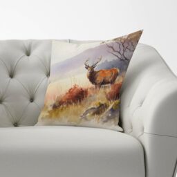 Warren Reed - Designer Stag Deer Water Colour Cushions in Brown - Size: 60 cm x 60 cm - thumbnail 2