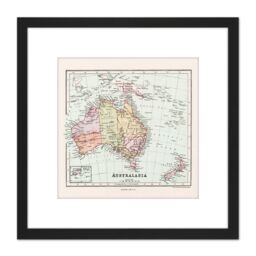 Artery8 Map Sampson Australasia Australia Fiji 8X8 Inch Square Wooden Framed Wall Art Print Picture with Mount in Black - thumbnail 1