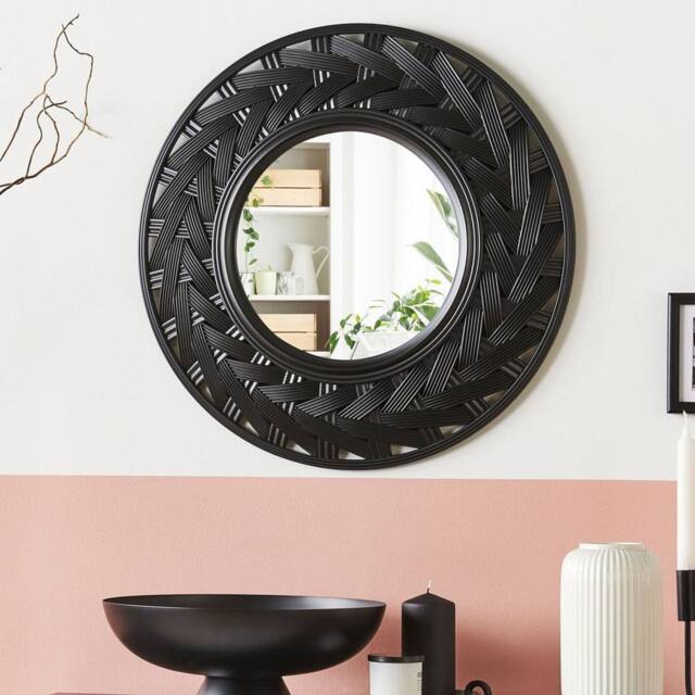 Wyld and Coco 60 cm Round Wall Mirror Black Synthetic Frame - image 1