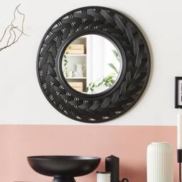 Wyld and Coco 60 cm Round Wall Mirror Black Synthetic Frame