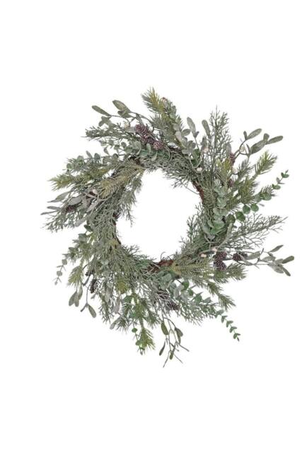 KDMD Frosted Pine & Mistletoe Wreath in Green - image 1
