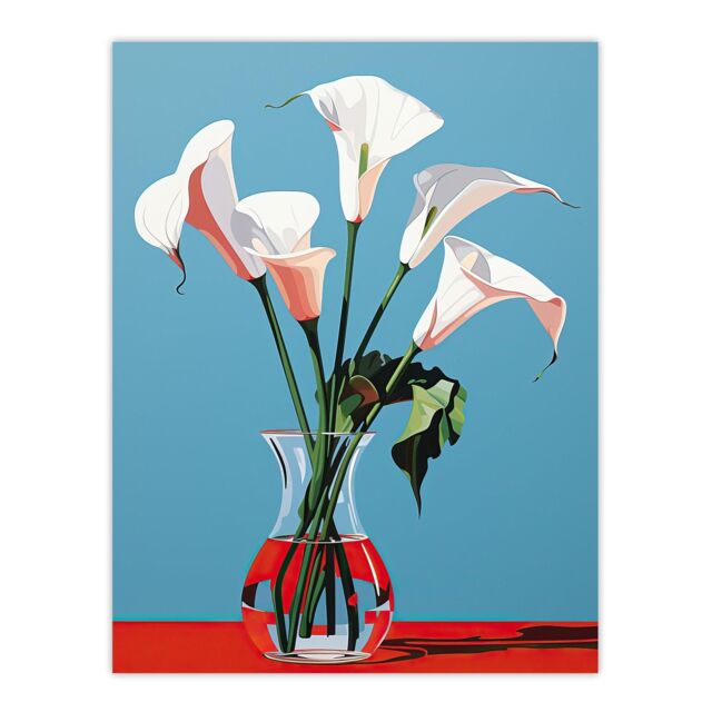 "Wee Blue Coo Wall Art Print Lustrous Lilies Calla Flowers Blue Red Living Room - Size: W24"" x H32""" - image 1