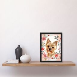 "Artery8 Cute Teacup Yorkshire Terrier Dog Pink Floral Framed Wall Art - Size: W12"" x H16""" - thumbnail 4