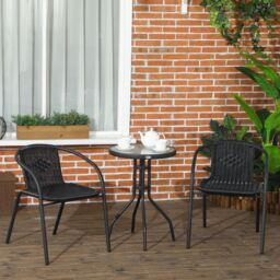 OUTSUNNY 3 Pieces Garden Furniture Set with 2 Stackable Chairs, Black