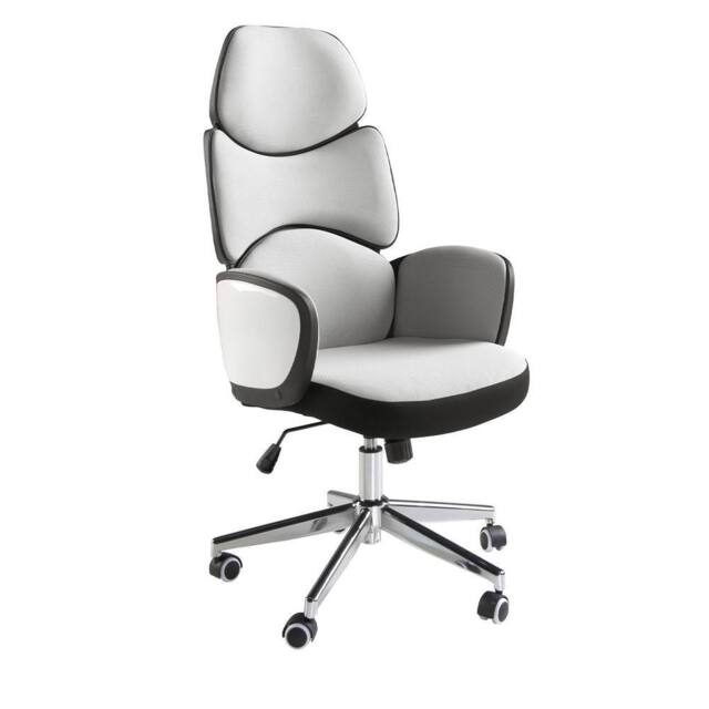 Angel Cerda Office Swivel Chair Light Grey Fabric, Glossy White - image 1