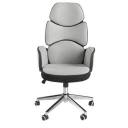 Angel Cerda Office Swivel Chair Light Grey Fabric, Glossy White - thumbnail 2