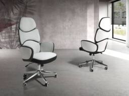 Angel Cerda Office Swivel Chair Light Grey Fabric, Glossy White - thumbnail 3