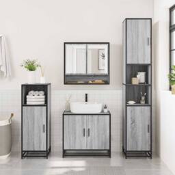 Berkfield Home Durable 2 Piece Bathroom Furniture Set Grey Sonoma Engineered Wood - thumbnail 4