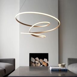 Loops Satin Gold Large Ceiling Pendant Tape Light & Matt White Diffuser Warm White LED - thumbnail 5