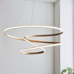 Loops Satin Gold Large Ceiling Pendant Tape Light & Matt White Diffuser Warm White LED - thumbnail 4