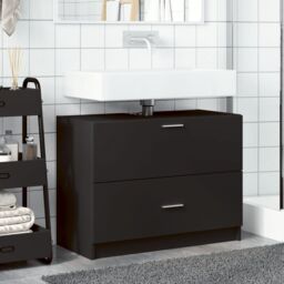 Berkfield Home Sink Cabinet Black 78x37x59 cm Engineered Wood - Size: 78 x 37 x 59 cm - thumbnail 3