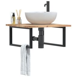 Berkfield Home Basin Shelf Wall Mounted Steel & Solid Wood Acacia in Brown - thumbnail 1