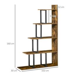 HOMCOM 5-Tier Ladder Shelf Display Plant Stand Home Ladder Rustic Brown - thumbnail 3