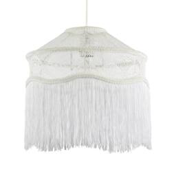 Happy Homewares Chic White Lace Fabric Victorian Style Pendant Light Shade with Trims - thumbnail 4