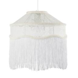 Happy Homewares Chic White Lace Fabric Victorian Style Pendant Light Shade with Trims - thumbnail 2