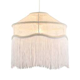 Happy Homewares Chic White Lace Fabric Victorian Style Pendant Light Shade with Trims - thumbnail 1