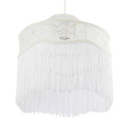 Happy Homewares Chic White Lace Fabric Victorian Style Pendant Light Shade with Trims - thumbnail 5
