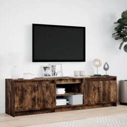 Berkfield Home TV Cabinet with LED Smoked Oak 180x34x50 cm Engineered Wood in Brown - Size: 180 x 34 x 50 cm - thumbnail 4