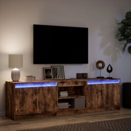 Berkfield Home TV Cabinet with LED Smoked Oak 180x34x50 cm Engineered Wood in Brown - Size: 180 x 34 x 50 cm - thumbnail 5