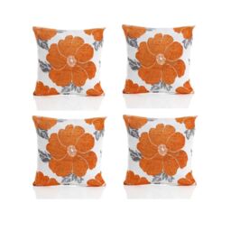Luxury Living Poppy Chenille Cushions Set of 4 - Luxurious Floral Design, Thick Jacquard Fabric, Easy-Care with Wide Zip - Size: 45 cm x 45 cm