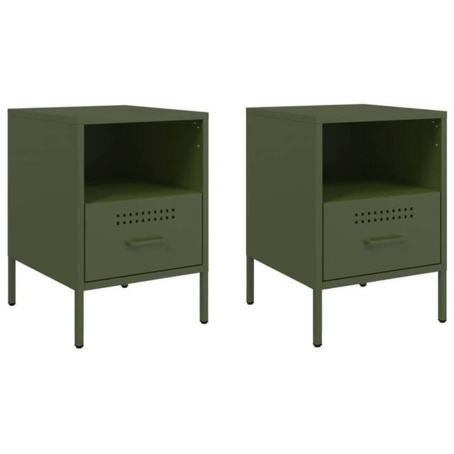 Berkfield Home Bedside Cabinets 2 pcs Olive Green 36x39x50.5 cm Steel - image 1