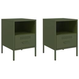 Berkfield Home Bedside Cabinets 2 pcs Olive Green 36x39x50.5 cm Steel