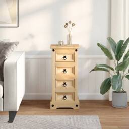 Berkfield Home Bedside Cabinet Corona 35x32.5x74 cm Solid Wood Pine in Brown - thumbnail 3