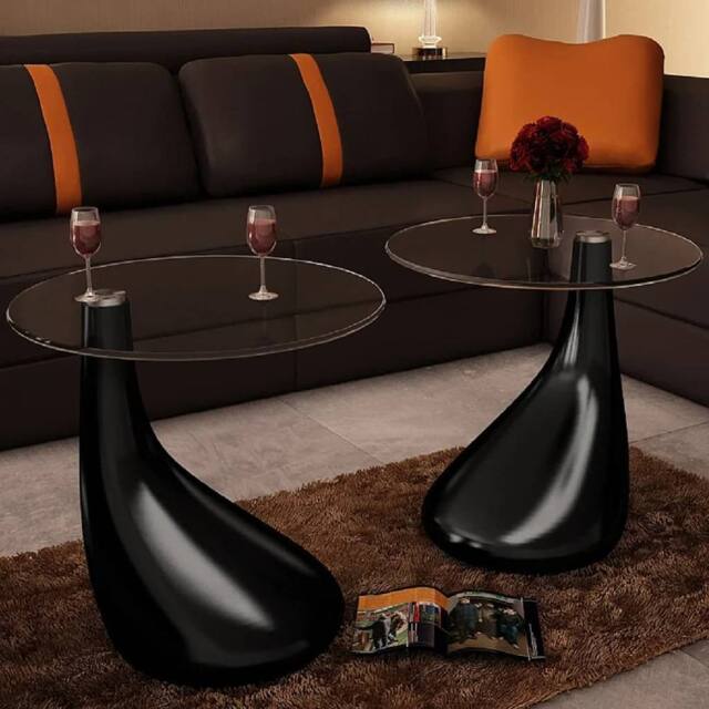 Berkfield Home Coffee Table 2 pcs with Round Glass Top High Gloss Black - image 1