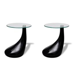 Berkfield Home Coffee Table 2 pcs with Round Glass Top High Gloss Black - thumbnail 2