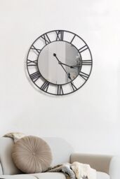 Living and Home 24in/60cm Modern Non-Ticking Mirrored Wall Clock in Black - thumbnail 2