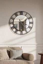 Living and Home 24in/60cm Modern Non-Ticking Mirrored Wall Clock in Black - thumbnail 3