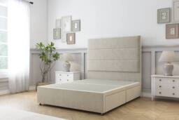 "Sloomy Texas Plush Divan Bed Base No Drawers - 54"" Headboard in Cream - Size: King"
