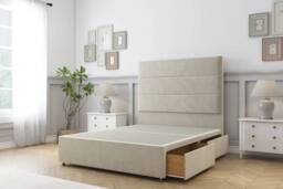 "Sloomy Texas Plush Divan Bed Base No Drawers - 54"" Headboard in Cream - Size: King" - thumbnail 3
