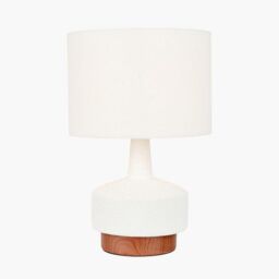 Ruma Wood Effect Textured Ceramic Table Lamp in White - thumbnail 2