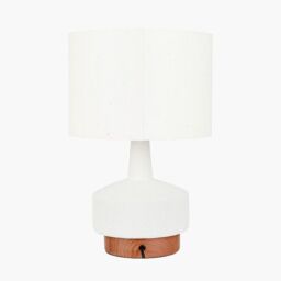 Ruma Wood Effect Textured Ceramic Table Lamp in White - thumbnail 3