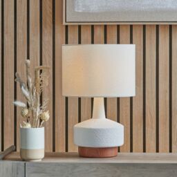 Ruma Wood Effect Textured Ceramic Table Lamp in White