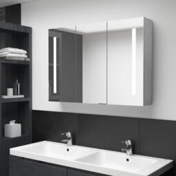 Berkfield Home LED Bathroom Mirror Cabinet Concrete Grey 89x14x62 cm - Size: 89 x 14 x 62 cm