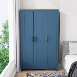 SPETLEK Wooden 3 Door Wardrobe with Hanging Rail Drawers Navy on Oak - Size: 0.6m2 - thumbnail 1
